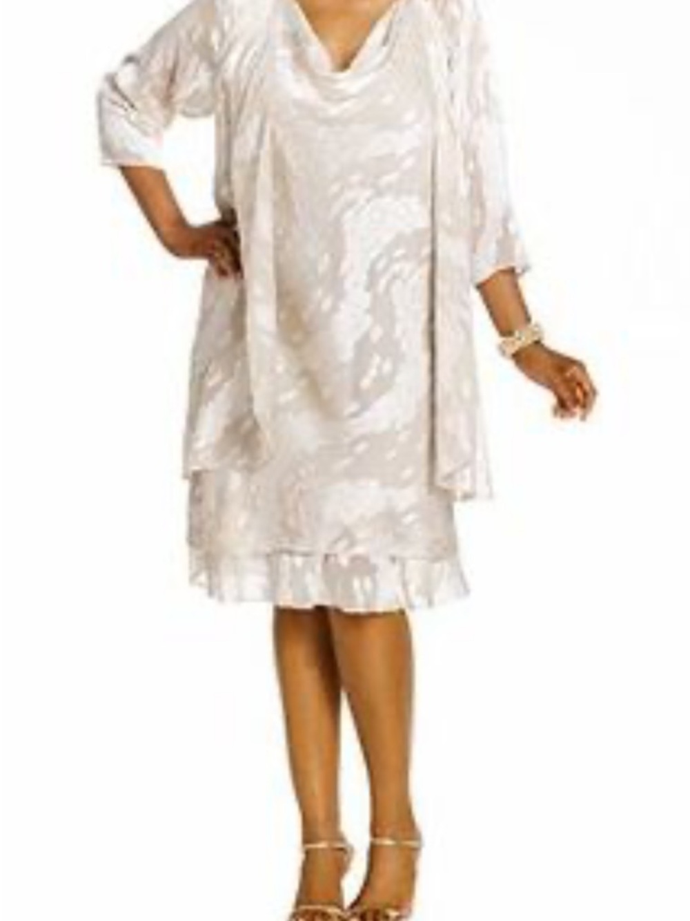 Jones New York Champagne and Ivory Floral Metallic Dress